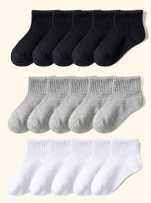 15 双婴儿和幼儿袜子，经典条纹，黑/白/灰色，透气，柔软，舒适，时尚，适合日常生活、节日礼物、返校 - 随机发送颜色