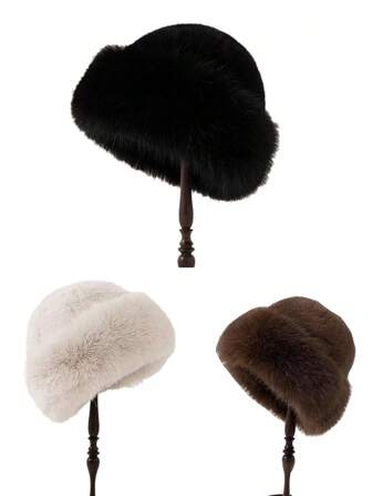 1 st. Fluffy Multicolor Holiday Warm Oorwarmer Mode Veelzijdige Outdoor Winter Effen Kleur Emmerhoed Voor Vrouwen Halloween