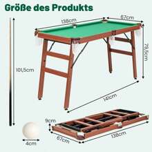 Folding Pool Table, Portable Billiard Table With 2 Cues, 2 Chalks, 16 Balls, Triangle & Brush, Foldable Leisure Pool Table For Children And Adults, 138 X 67 X 79.5 Cm - Green - View 2