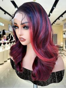 13x6 蕾丝前假发 波浪形 黑色高光酒红色 18 英寸 中长合成蕾丝前假发 适合女士女孩日常派对使用 柔软蓬松 耐热纤维 无部分时尚设计发型 - 挑染紅色 - 查看 5