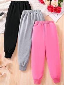 3 piezas/Set Pantalones deportivos con estampado de corazón para niñas preadolescentes - Multicolor - Ver 2