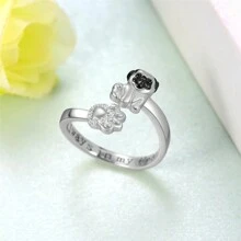 Anillo abierto creativo y lindo con diseño de pata de perro pug, accesorio de joyería exquisito de mascota cachorro apto para mujeres, niñas, regalos para la fiesta, vacaciones de la esposa - Plateado - Ver 3