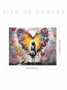 1 套 40x50 厘米 DIY 数字绘画套装，带心形涂鸦女孩设计，适用于客厅和卧室装饰，礼物创意 - 灰色 - 查看 2