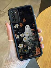 Brighten Up Your  With A Simple Anti-Shock Phone Case Featuring A Pattern Of Flowers And White Ghosts, Compatible With  11/12/13/14/15/15pro/15 Plus/15 Promax. - 黑色 - 查看 4