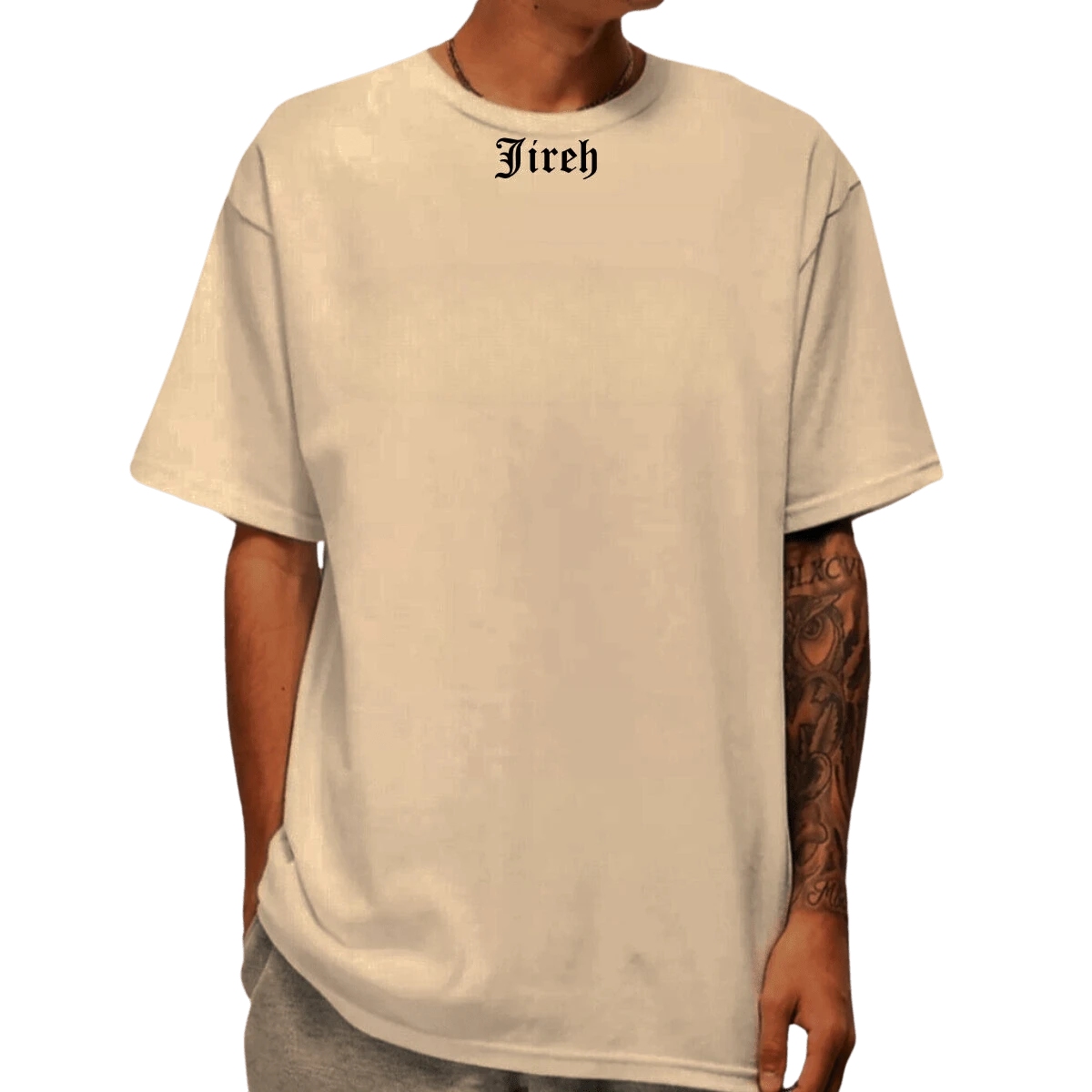 Unisex Jireh Christian Streetwear Oversized T-Shirt - 香檳色 - 查看 1