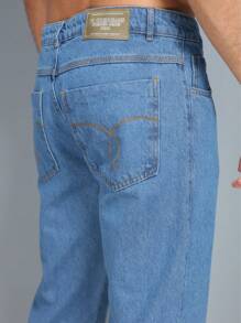 Traditional Men's Jeans Wear Loose Straight Top Quality - 寶藍色 - 查看 4