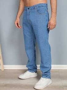 Traditional Men's Jeans Wear Loose Straight Top Quality - 寶藍色 - 查看 3