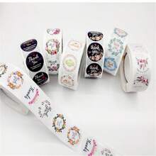 1 rouleau, 500 pièces, étiquette cadeau en papier kraft de 0,98 pouce avec décoration de branche d'olivier estampée à chaud, autocollant de remerciement, étiquette d'emballage de sac décoratif, décoration de cadeau de fête, étiquette autocollante