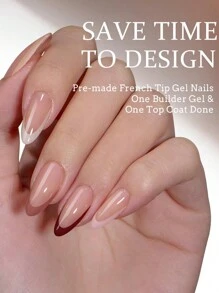 150 Móng tay giả gel hạnh nhân kiểu Pháp - Móng tay giả kiểu Pháp cổ điển tông màu tự nhiên, đầu móng tay màu hạnh nhân dài vừa phải, móng tay giả gel mềm, có thể ngâm với móng tay nối dài bằng acrylic, phụ kiện làm móng - Nhiều màu - Xem 5