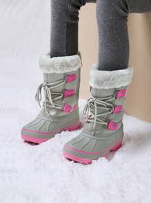 Boys Girls Toddler Winter Snow Boots Mid Calf Boots Waterproof Warm For Snowball Fights And Ski,Christmas Gifts - 玫紅色 - 查看 2