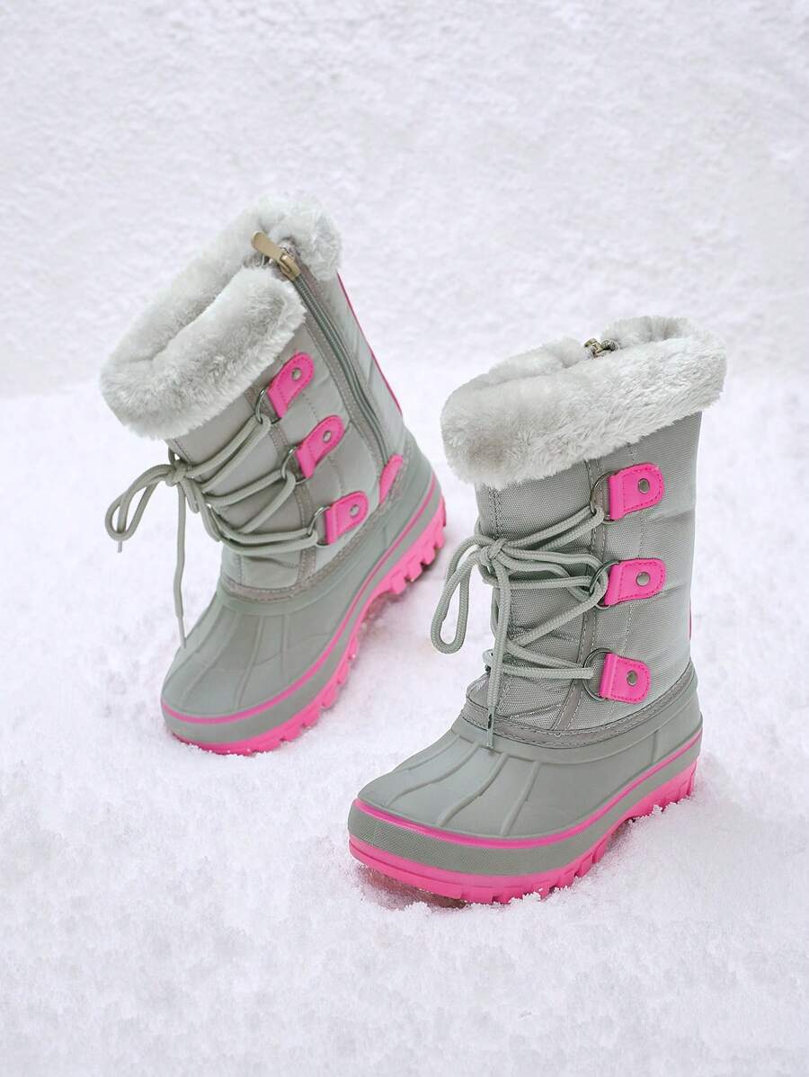 Boys Girls Toddler Winter Snow Boots Mid Calf Boots Waterproof Warm For Snowball Fights And Ski,Christmas Gifts - 玫紅色 - 查看 1