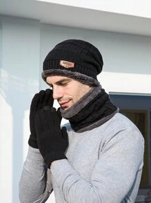 1 件/3 件套针织帽子围巾手套冬季保暖套装男女款黑色适合日常穿着、户外骑行、冬季保暖礼物 - 三角標條紋針織帽 - 查看 2