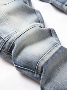 男式复古侧袋修身直筒牛仔裤