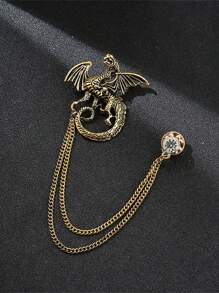 1 peça Broche em forma de ave de rapina feroz (morcego, lobo, águia) em estilo retrô dourado/prateado para terno masculino