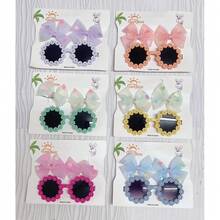 2Pcs/Set Seaside Bows Headwear Hair Tie For Baby Girls Lovely Cat Shape Sunglasses Elastic Nylon HeadBand Fashion Accessories - Nhiều màu - Xem 3