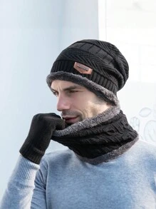 1 件/3 件套针织帽子围巾手套冬季保暖套装男女款黑色适合日常穿着、户外骑行、冬季保暖礼物 - 三角標條紋針織帽 - 查看 7
