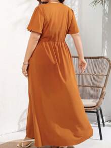 Women Plus Size Wrap Maxi Dress Short Flutter Sleeves Empire Waist Split A Line Boho Casual Dress