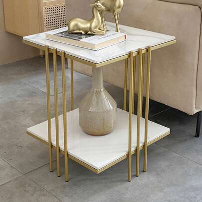 2 Tier Side Table, Square End Table With Storage Shelf, Bedside Table Nightstand For Bedroom, Living Room, Entryway