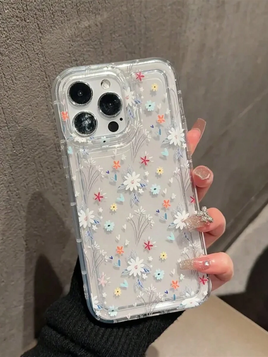 时尚小碎花图案透明 TPU 手机壳适用于 iPhone 15、14、13、12、11、Pro Max、XS、XR、8、7 Plus - 無色 - 查看 1