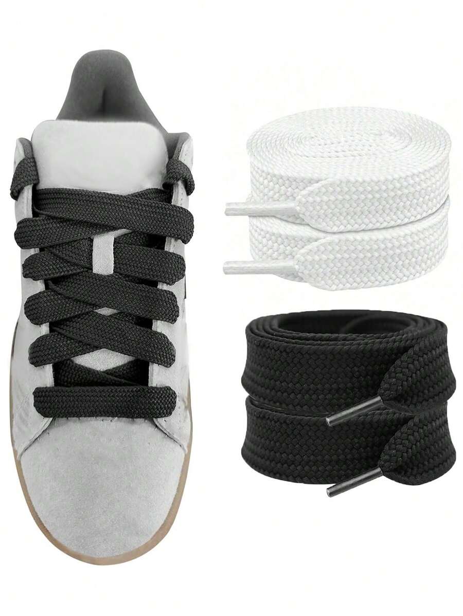 2 Pairs Shoe Laces ,Thick Shoelaces Replacement Laces For Shoes,Men's And Women's Shoelaces,Sneakers Shoe Laces(120cm/47.24inch) - Black + Beige - View 1
