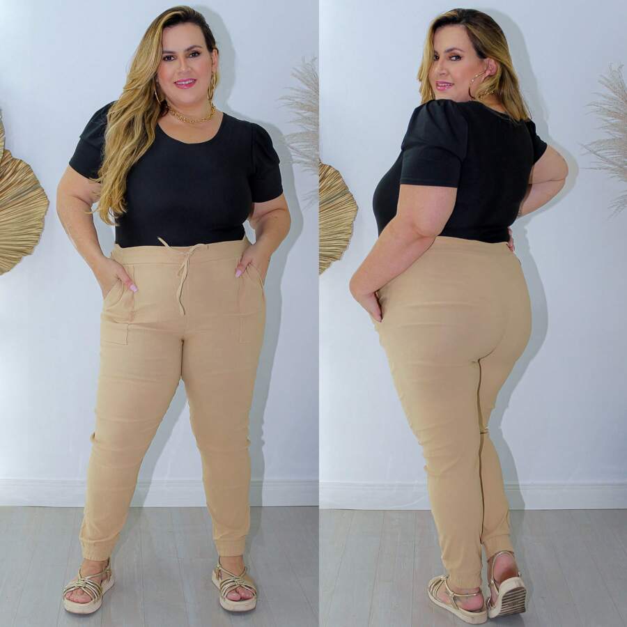 Bengaline Plus Size Women's Jogger Pants - 米色 - 查看 1