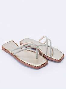 Calce Facil Women's Flat Sandal 3 Straps With Modern Rhinestones Direct From Miss Moda Factory - 金色 - 查看 1