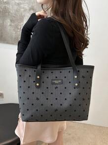 1 pezzo Borsa a tracolla nera in nylon con zip, stampa a fiocco, grande capacità, versatile, con rivetti, borsa tote alla moda con zip, borsa tote alla moda per signora