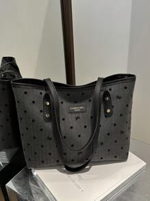 1 pezzo Borsa a tracolla nera in nylon con zip, stampa a fiocco, grande capacità, versatile, con rivetti, borsa tote alla moda con zip, borsa tote alla moda per signora