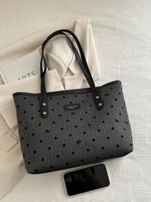 1 pezzo Borsa a tracolla nera in nylon con zip, stampa a fiocco, grande capacità, versatile, con rivetti, borsa tote alla moda con zip, borsa tote alla moda per signora