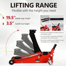 2.5 Ton Low Profile Floor Jack, Steel Racing Floor Jack With Dual Pistons Quick Lift Pump, Hydraulic Floor Jack Lifting Range 3.5"-19.5" - Đỏ - Xem 2