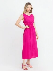 Simple Comfortable Ambient Cotton Dress - Màu Hồng Tươi - Xem 4