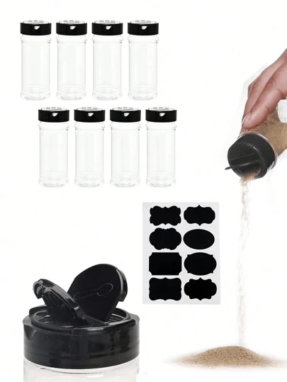 16入組塑料調味瓶和貼紙套裝現代廚房調味瓶和貼紙套裝