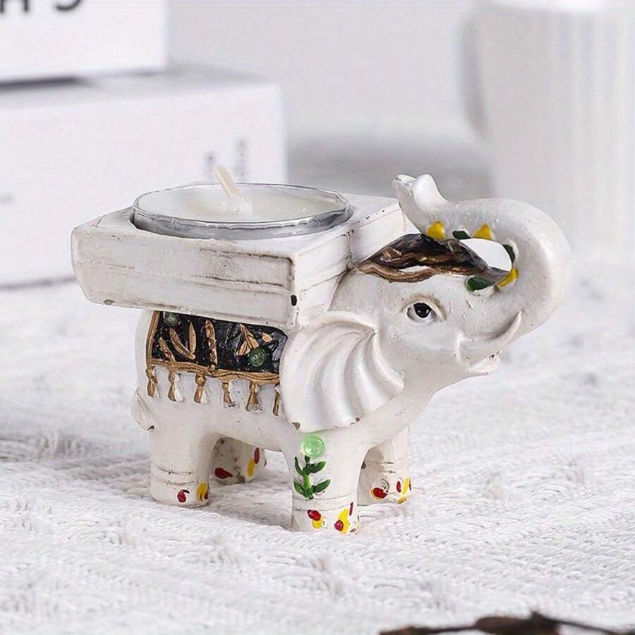 1 件蜡烛茶灯台烛台适用于生日蜡烛家居装饰大象设计大象烛台，茶灯烛台，活动礼品，礼品，茶灯烛台圣诞节和感恩节装饰品 - 白色 - 查看 1