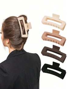 Juego de 8 piezas Pinzas para el cabello de mujer en combinación de negro, blanco y marrón con forma de concha cuadrada, pinzas para el cabello a la moda y versátiles, perfectas para el uso diario, salir, actividades al aire libre, ducha, lavado de cara, maquillaje, festival de música, fiesta en todas las estaciones - Multicolor - Ver 2