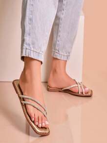 Calce Facil Women's Flat Sandal 3 Straps With Modern Rhinestones Direct From Miss Moda Factory - 金色 - 查看 2