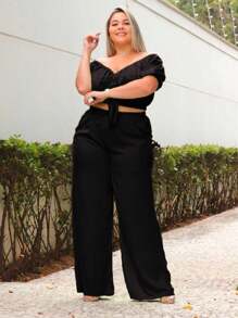 Plus Size Women's Pantalona High Waist Social Pants With Fully Premium Side Pocket - 黑色 - 查看 2