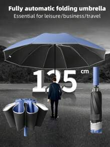 超大全自动折叠雨伞，适用于汽车、旅行和家庭，高品质，防风，适合休闲和商务，黑色涂层，适合 1-3 人，超大遮篷适合大雨天气 - 藏蓝色 - 查看 12