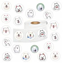 500pcs/Roll Samoyed Stickers, Aesthetic 1 Inch Labels With 10 Patterns Per Roll, Self-Adhesive Stationery Stickers For Scrapbooking, Sealing Envelopes, Party Supplies, Rewards & Motivation - Apricot - View 1