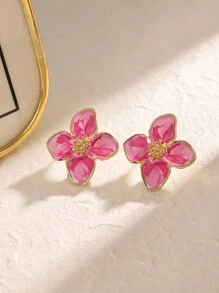 1 Simple And Cute Flower Stud Earrings, Colorful Dripping Oil Stud Earrings, Suitable For Daily Wear, Dating Wear Valentines,Mom,Mother,Mother's Day,Gift