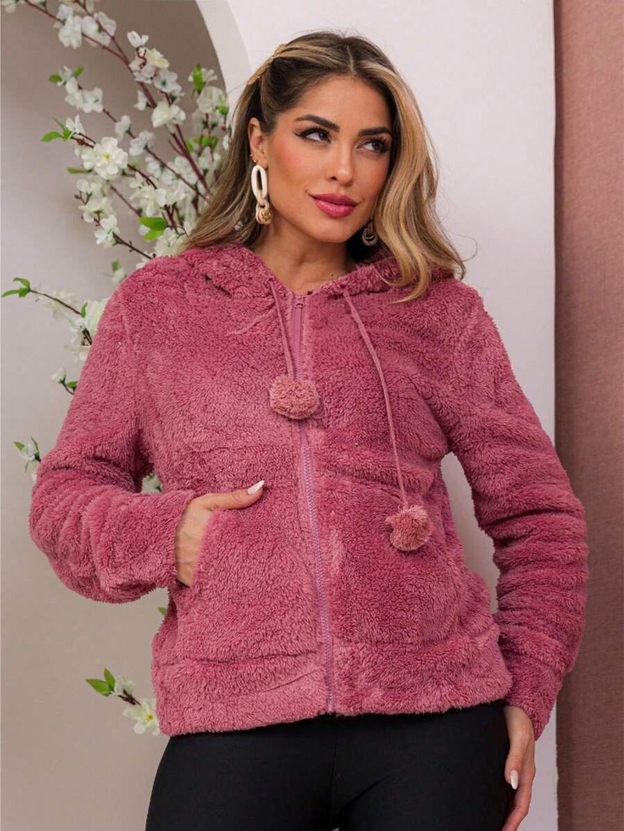 SMOOTH SWEATSHIRT WITH PLUSH WOMEN'S WINTER AUTUMN JACKET - 粉色 - 查看 1