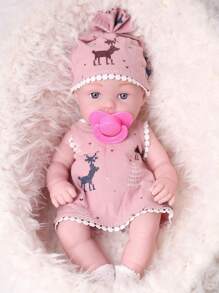 One Piece 12.6 Inches Newreborn Baby Doll Light Pink Color Clothes Vinyl Body 32cm Realistic Reborn Baby Dolls With Fashion Stocking & Hat, Perfect Birthday Gift For Girls 3+