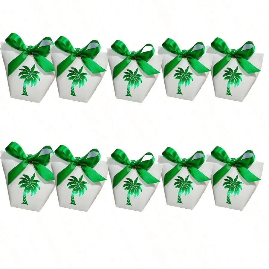 10 件装绿色棕榈树和蝴蝶结设计礼盒套装，适合沙特国庆节 - 彩色 - 查看 1