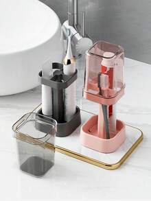 1pc Deluxe Clear Plastic Toothbrush Holder & Rinse Cup - Adjustable Height, Multi-Function Bathroom Storage Organizer Suitable For Couples, Perfect For Students - No Battery Required - Multicolor - View 11