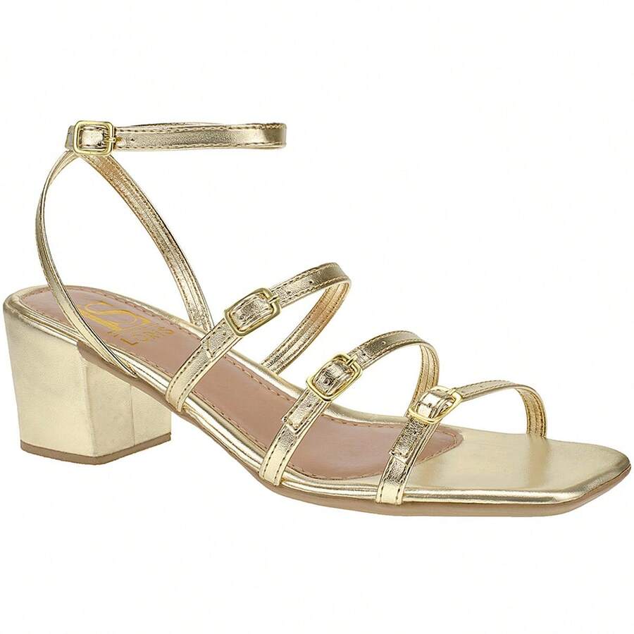 Women's Sandal Adjustable Buckles Low Block Heel Moda 030-200 - 金色 - 查看 1