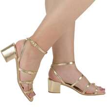 Women's Sandal Adjustable Buckles Low Block Heel Moda 030-200 - 金色 - 查看 6