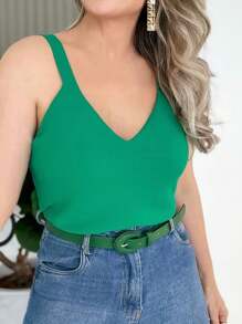WOMEN'S BLOUSE WITH THICK WIDE STRAPS, SIMPLE, CASUAL, BASIC V-NECK TANK TOP - Mint Green - View 2