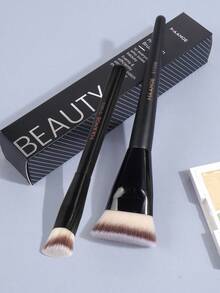 MAANGE 2pcs Soft Makeup Brush Set, Protable Smudge Cosmetic Brush Makeup Brush With Foundation Brush Blush Brush Loose Powder Brush Eye Shadow Brush Contour Brush Highlighter Brush Makeup Tools Gift For Women & Girl Travel Makeup Brush﻿ - 黑色 - 查看 2