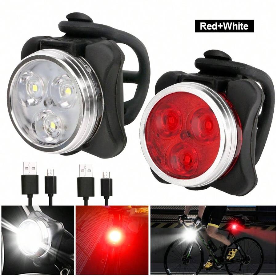 2/4/6/8pcs Bike Light Front & Rear TailLamp Bright Bike Light For Night Riding Bicycle Light High USB Rechargeable Bicycle Headlight Set Bike Headlight For Adult Mountain Bike - 2 pcs - View 1