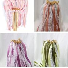 10 Pieces Lace Ribbon Wedding Wand Sticks Champagne Ribbon Streamers Party Streamers With Bells Silk Fairy Stick Wands For Wedding, Parties, Holiday Celebration, Activities,Christmas