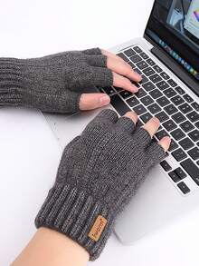 iwarm 1 双高品质羊驼纤维半指手套，保暖款式，适合秋冬季办公室、骑行和户外使用，是理想的礼物 - 深灰色 - 查看 3